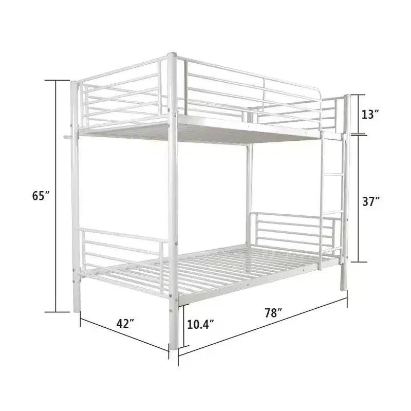 Karl Home Twin Over Twin Steel Bunk Bed Frame Ladder Bedroom Dorm Room for Kids Adult Children