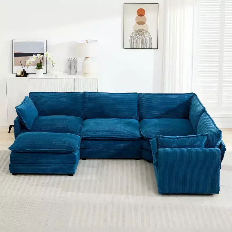 Modern 113.4D*79.13W Oversized Corduroy Modular 5-Seat Sectional Sofa Set with Ottoman U Shaped Sofa Couch with Corner Sofa,HYLEORY