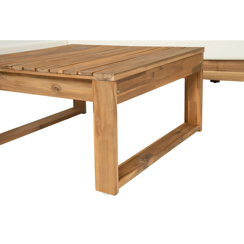 Canapé d'angle en forme de L, ensemble de canapés de patio avec table, canapé de salon en bois, ensemble de conversation extérieur 4 pièces