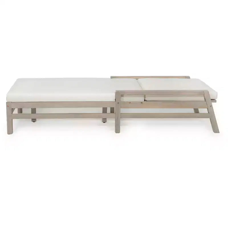 Merax 5-Position Acacia Outdoor Chaise Lounge with Thick Cushions