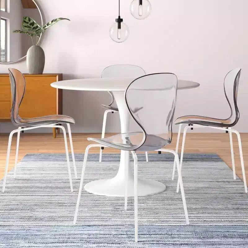 LeisureMod Bristol 5-Piece Dining Set Round Dining Table, 4 Plastic Dining Chairs White Legs