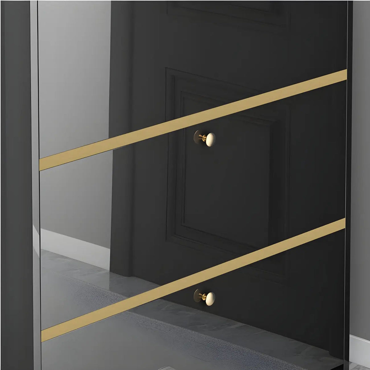 Entryway Glam Black Shoe Storage with Adjustable Shelves