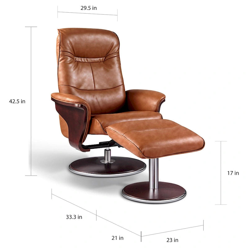 Artiva USA Milano Modern Brown Leather Swivel Recliner and Ottoman