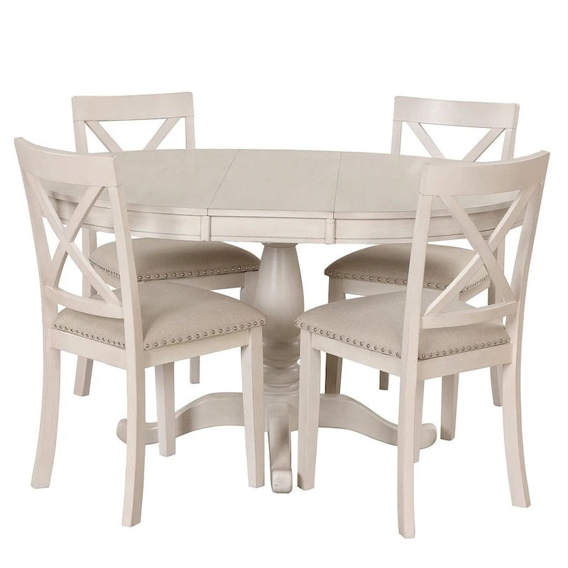 42-54 Farmhouse Round Extendable Dining Table for 4