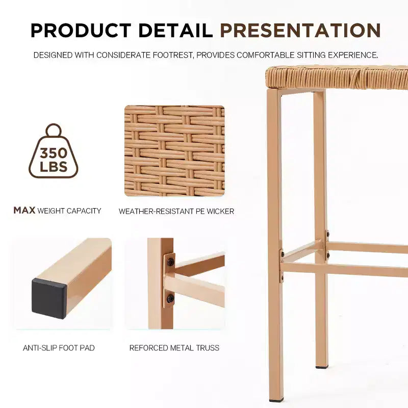 EROMMY Outdoor Tiki Bar Set, Wicker Patio Bar w/2 Stools, Storage Shelf for Backyard Poolside Garden