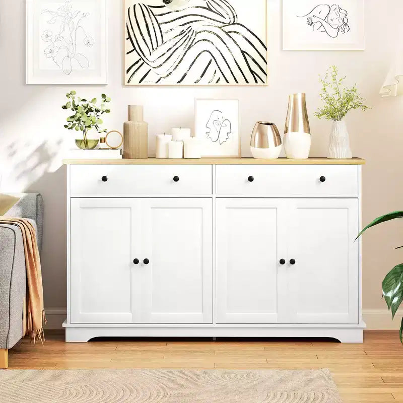 HOMCOM Sideboard Buffet Cabinet with Storage, Modern Kitchen Cabinet with 4 Doors, 2 Drawers and 2 Adjustable Shelves, Coffee Bar Cabinet