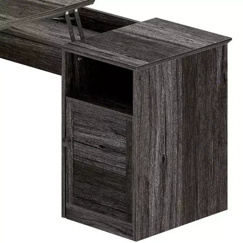 Balconera L Shaped Desk with Drawers 60inch Corner Computer Desk with Power Outlets & Lift Top with Storage Cabinet & LED Lights Grey