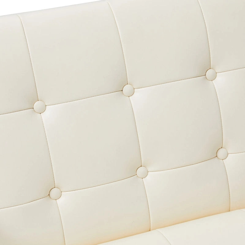 Glitzhome 30.50H Cream Mid-Century PU Leather Tufted Accent Chair with Chrome Plated Frame