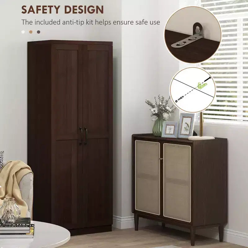 63 2-Door Kitchen Pantry, Freestanding Storage Cabinet with 5-tier Shelving and 2 Adjustable Shelves for Dining Room