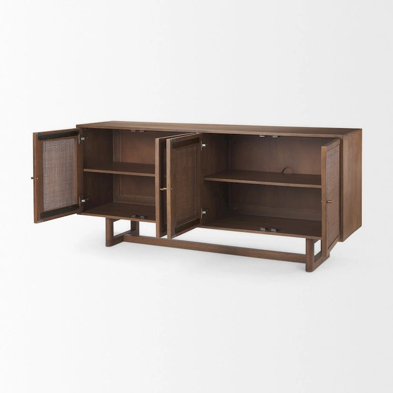 Grier Light Brown Solid Wood with Cane 4 Door Sideboard - 72.0L x 18.0W x 31.0H