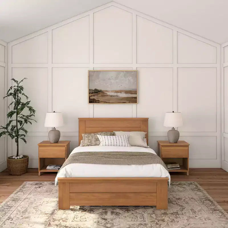 Plank+Beam Farmhouse Full Size Bed Frame with Headboard, Solid Wood Platform Bed