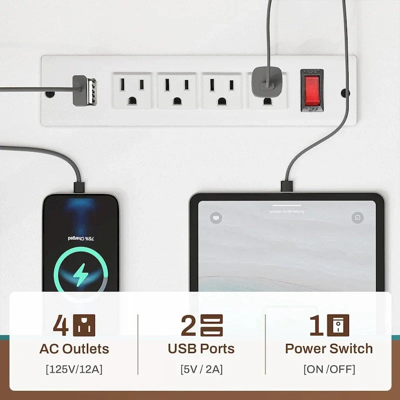 L Shaped Computer Desk Gaming Desk Keyboard Tray Power Outlets & LED