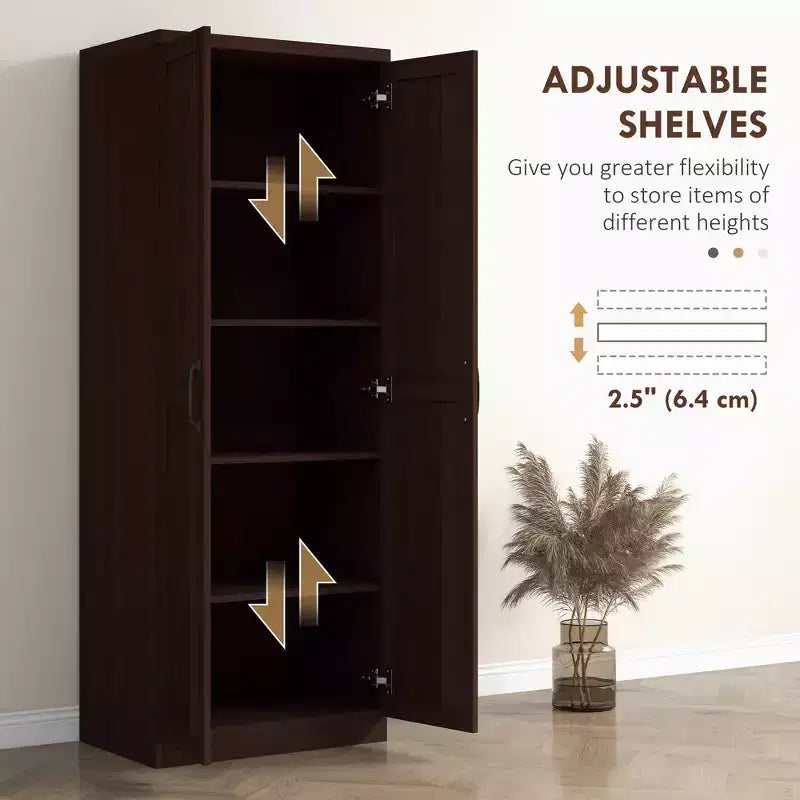 63 2-Door Kitchen Pantry, Freestanding Storage Cabinet with 5-tier Shelving and 2 Adjustable Shelves for Dining Room