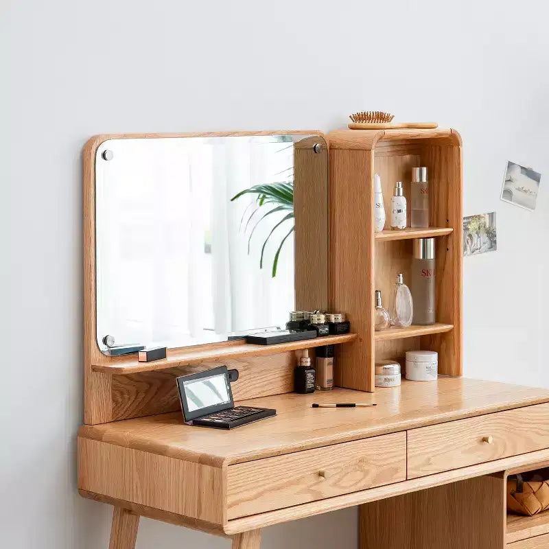 GDFStudio Crichton Modern Solid Oak Dresser Table with 4 Drawers and Shelves