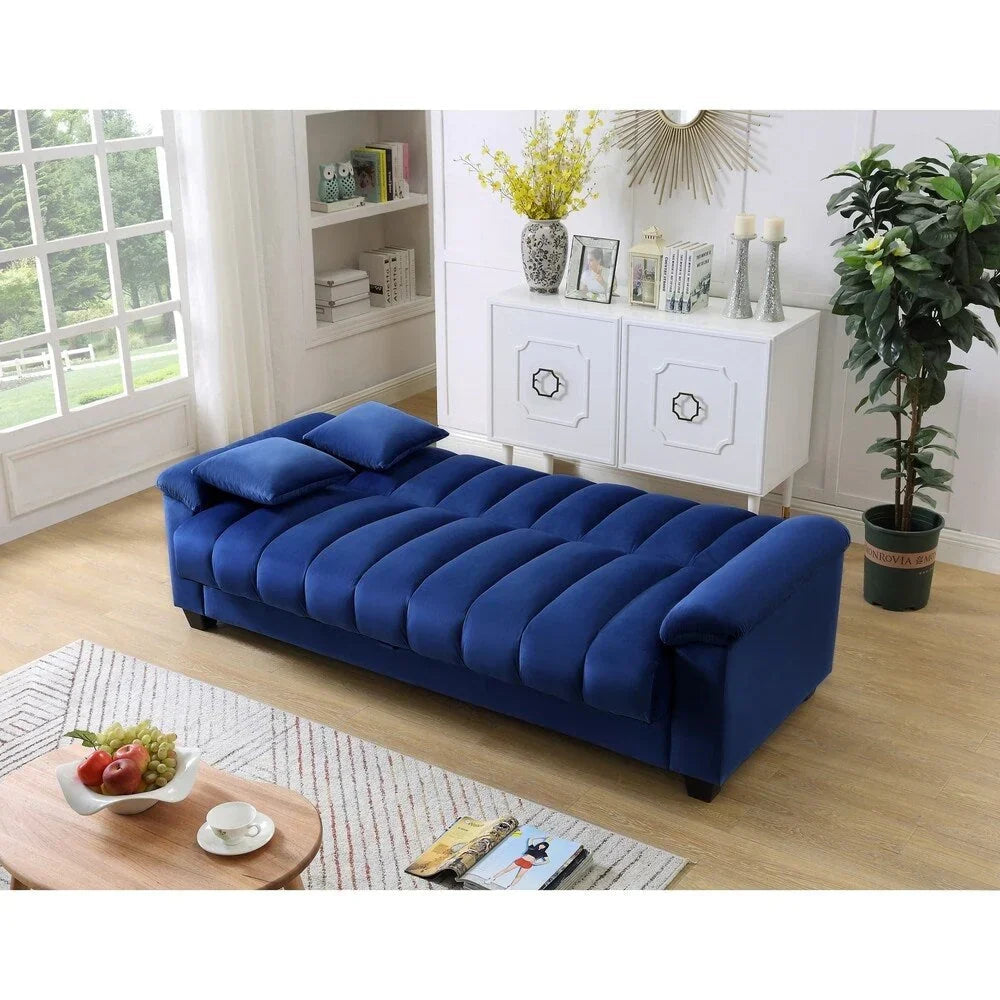 Canapé convertible de salon en tissu matelassé avec dossier cannelé