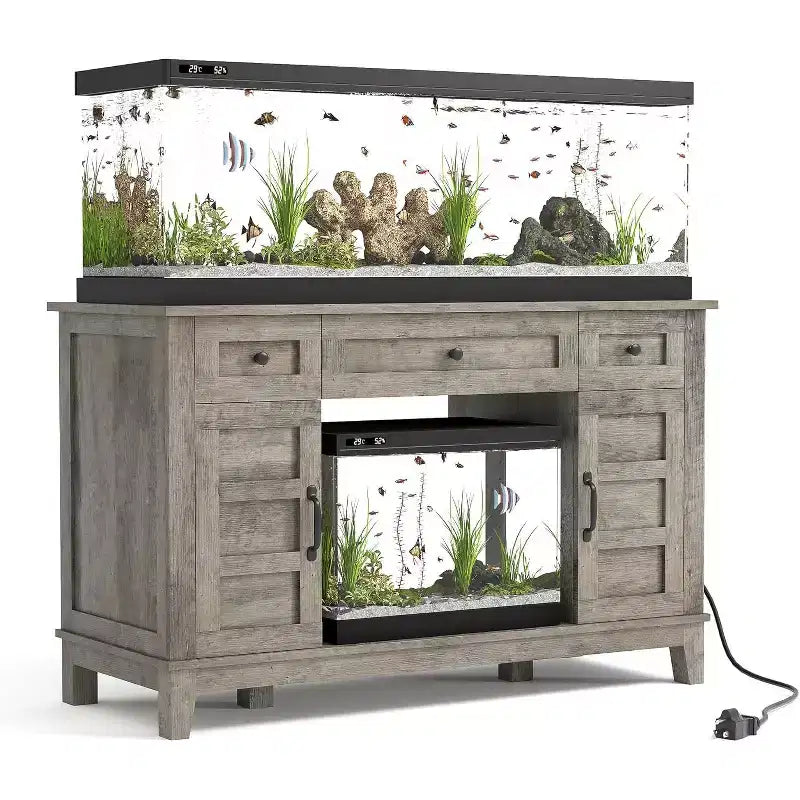 Farmhouse 55-75 Gallon Fish Tank Stand, Aquarium Stand with Power Outlet, 1400LBS Heavy Duty Fish Tank with Stand for Fish/Turtle/Reptile Terrarium