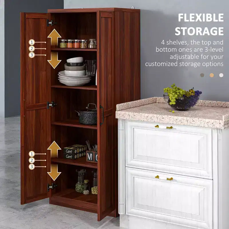 63 2-Door Kitchen Pantry, Freestanding Storage Cabinet with 5-tier Shelving and 2 Adjustable Shelves for Dining Room
