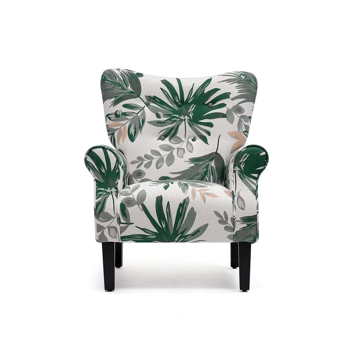Erommy Modern Accent Chair, High Back Armchair, Upholstered Fabric Button Single Sofa with Wooden Legs for Living Room