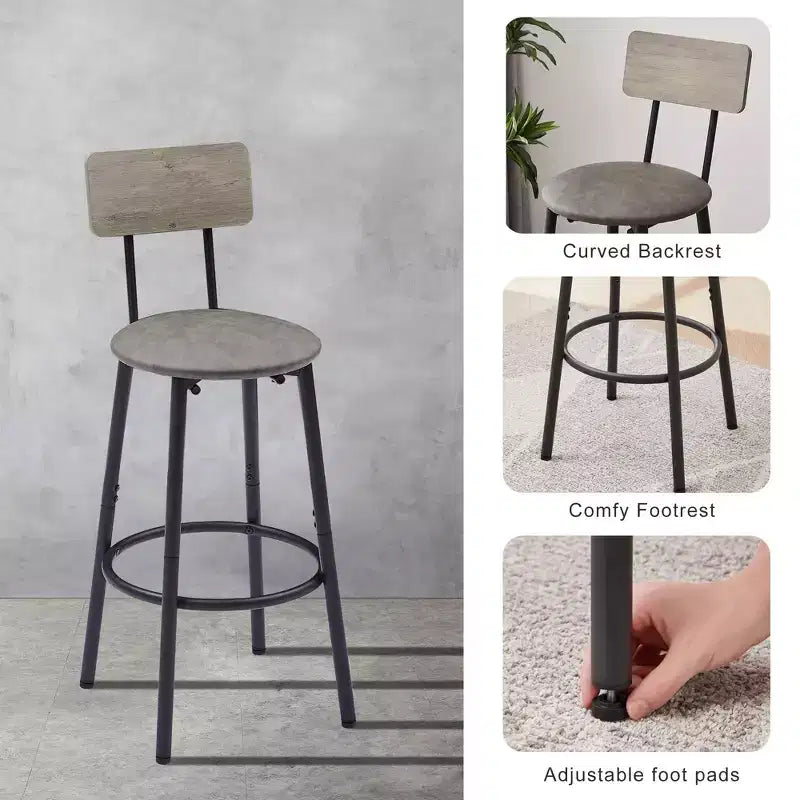 5 Piece Dining Table Set, Bar Table Set with 4 Upholstered Stools, Wooden Backrest, Ring-Shaped Footrest, for Living Room Study Dining Room