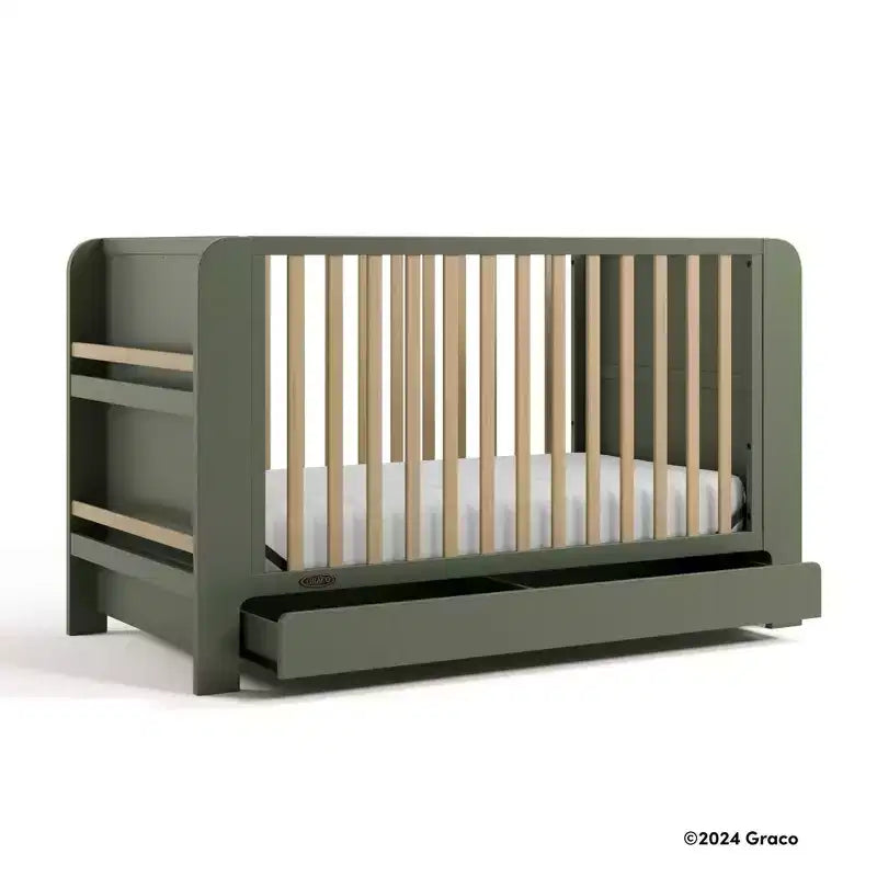 4-in-1 Convertible Crib with Drawer & Detachable Bookshelves, Adjustable Mattress Base