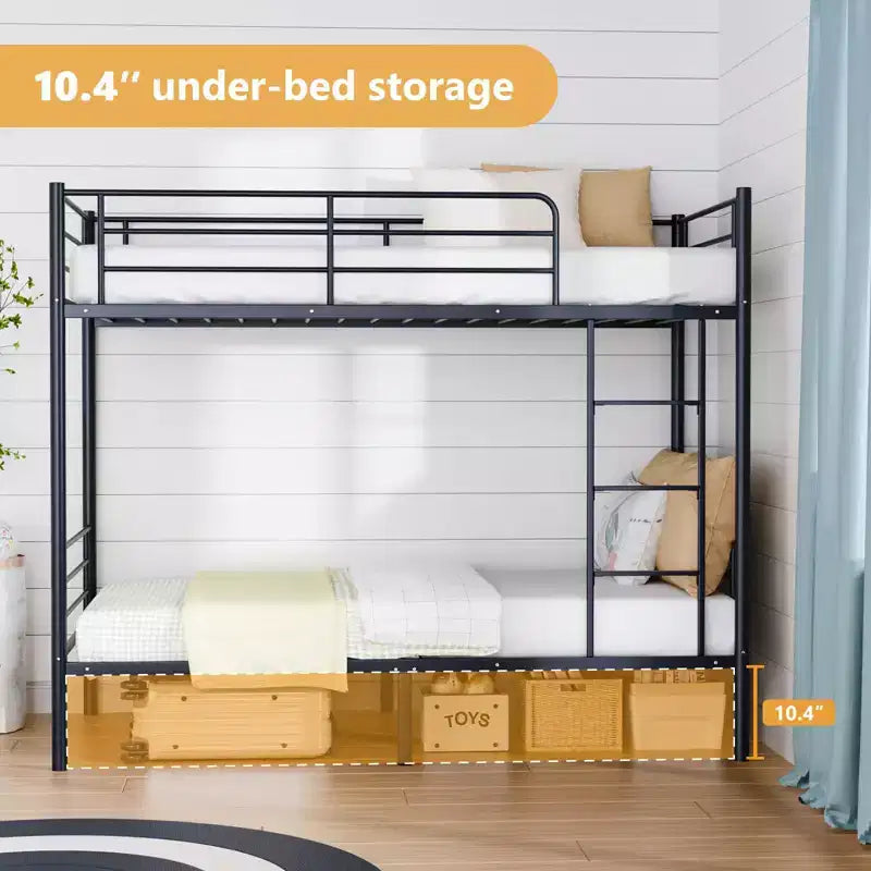 Karl Home Twin Over Twin Steel Bunk Bed Frame Ladder Bedroom Dorm Room for Kids Adult Children
