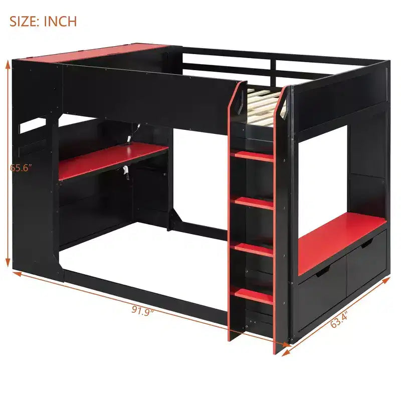 Loft Bed with Height-Adjustable Desk, RGB Lights and Storage, Full Size Space-Saving Bed for Teens & Adults