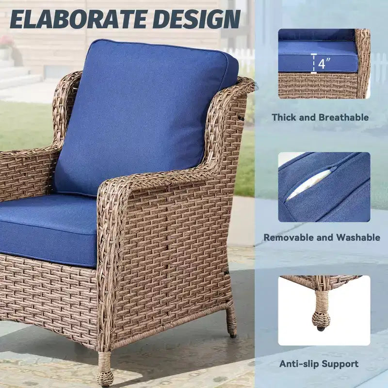 GDFStudio Halston Outdoor Wicker Chat Set with Cushions and Side Table