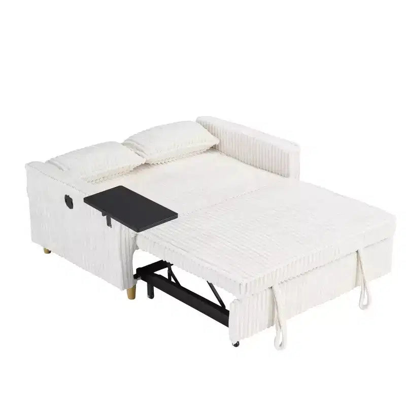 TUYOHW Space-Saving Convertible Sofa,Corduroy Sofa Bed with Movable Tabletop & USB Port,Multi-Functional Loveseat for Living Room