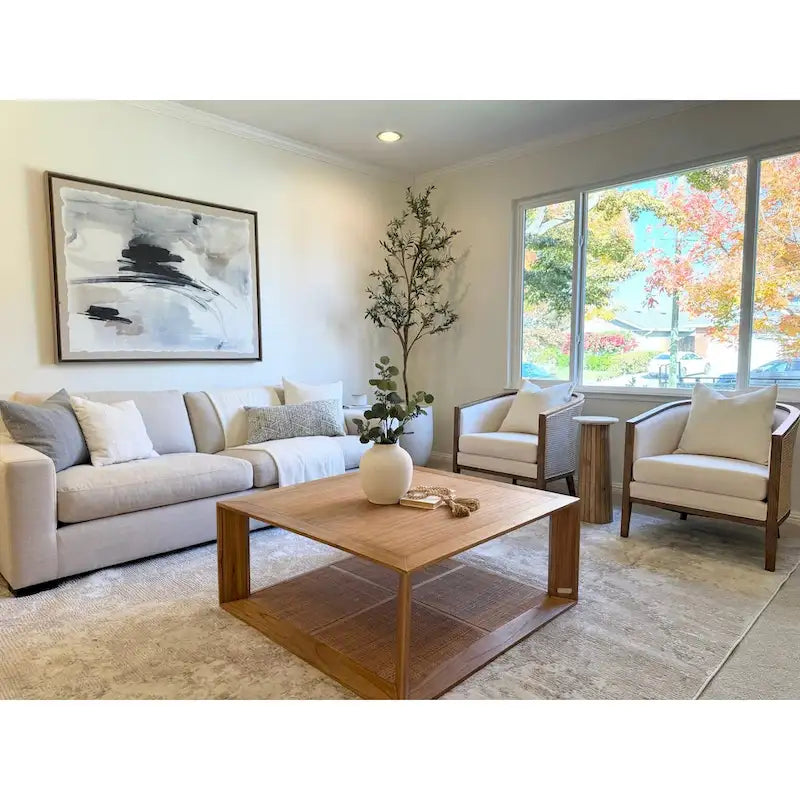 Fauteuil d'appoint en lin et rotin Tillman