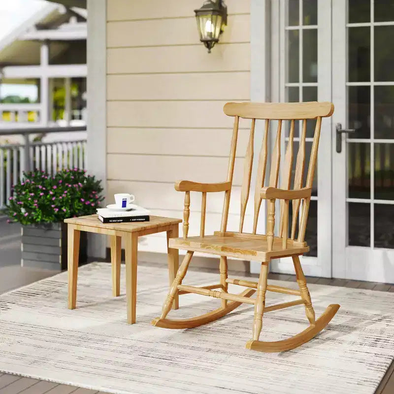 Costway Set of 2 Wood Rocking Chair Glossy Finish White\ Coffe