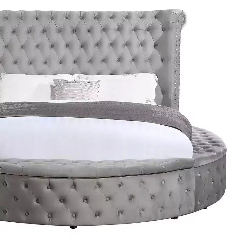109 Queen Bed Gaiva Bed Gray Velvet - Acme Furniture: Elegant Nailhead, Button-Tufted Design, Wood Composite Frame