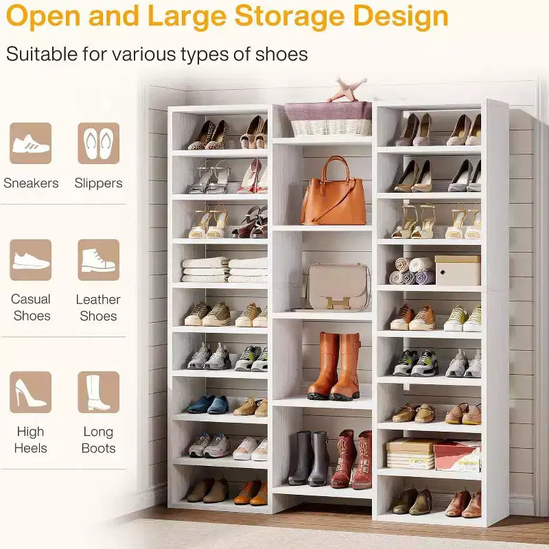 Lantine 14-Tier Tall Shoe Rack, Large Freestanding Organizer with Open Shelves for 46 Pairs, Wooden Cabinet for Closet, Entryway, Bedroom, White