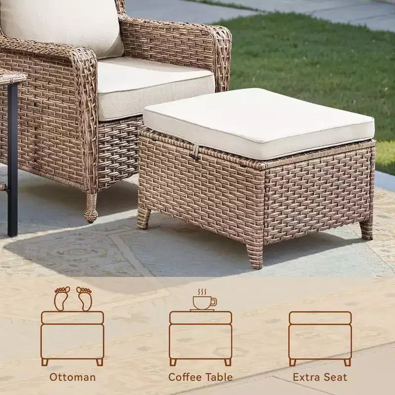 GDFStudio Halston Outdoor Wicker Chat Set with Cushions and Side Table