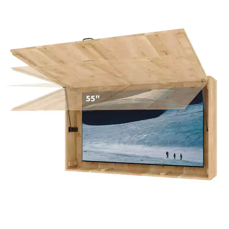 55 in Outdoor TV Enclosure, Solid Wood Weatherproof TV Cover with 4D Adjustable Mount & Fold-Up Door (Fits 44-55 in TVs)