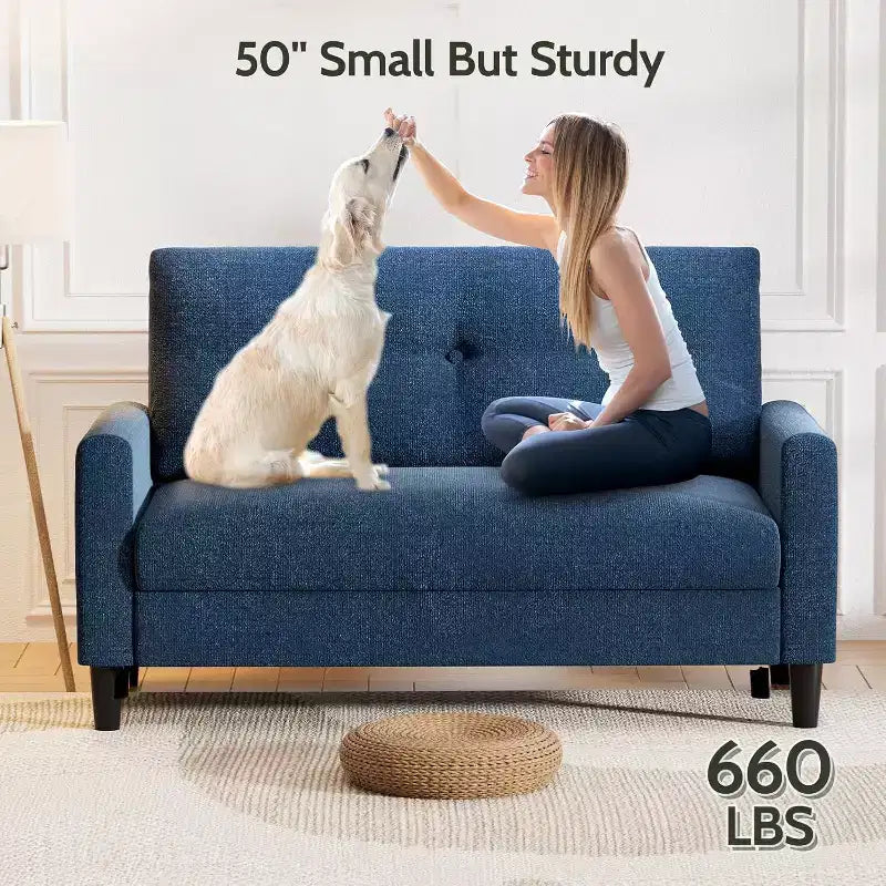 Dyonery 50 Loveseat Sofa, 2-Seater Love Seat for Office & Small Spaces, 24 Deep Seat, FSC Solid Wood Frame, Tool-Free Assembly