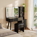 Coiffeuse cannelée de 122 cm avec miroir et lumières LED, station de charge, tabouret de rangement rembourré pour chambre à coucher