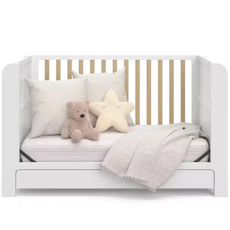 4-in-1 Convertible Crib with Drawer & Detachable Bookshelves, Adjustable Mattress Base