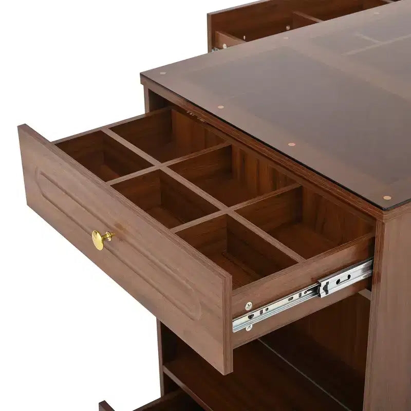Closet Island with 6 Drawers, Glass Display Top & Open Shelves