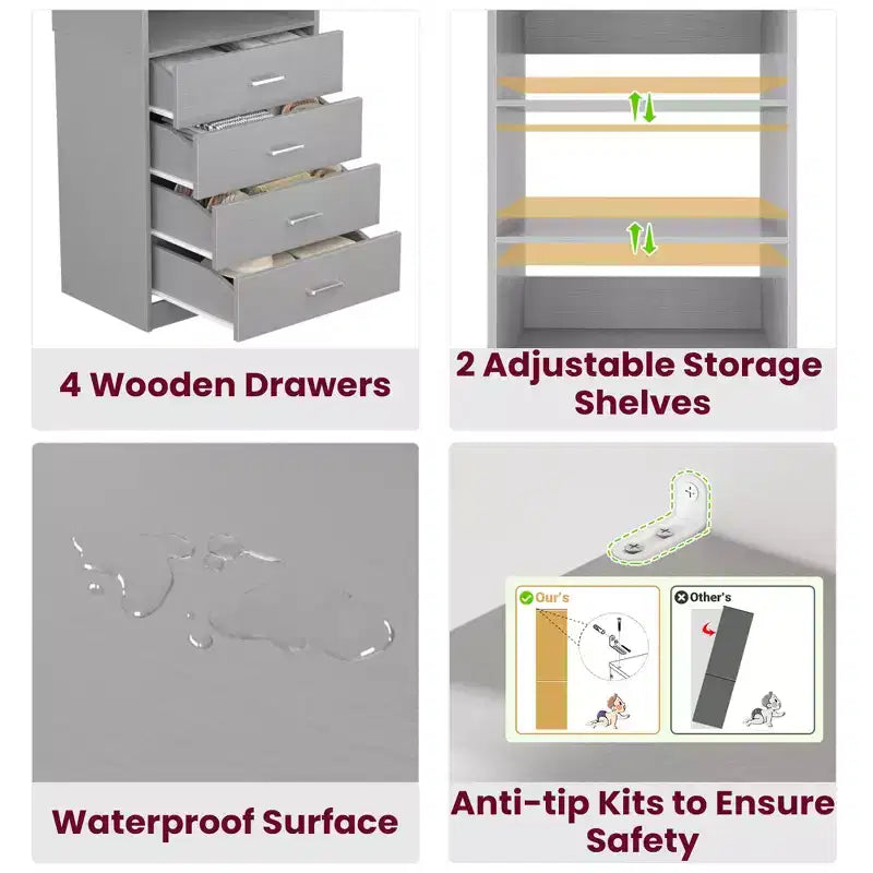 Closet Organizer System with Wood Drawers and Shelves