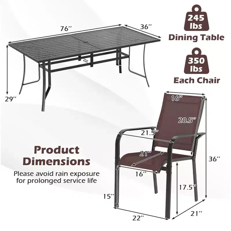Gymax 9PCS Patio Dining Set Rectangular Table & Stackable Chairs w/Umbrella Hole