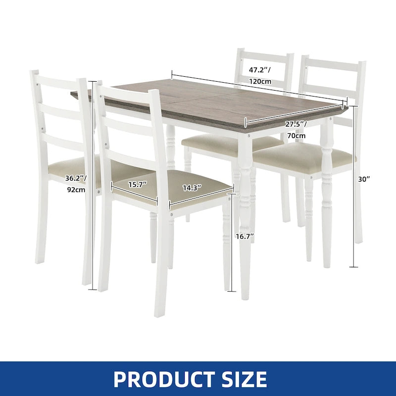 Moasis Farmhouse Dining Table Set with 4 Chairs Rectangular Dining Set Roman Column Style Kitchen