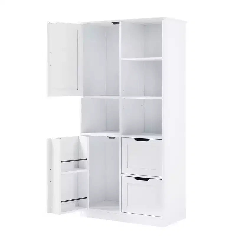 62 Tall Bathroom Storage Cabinet, Freestanding Floor Storage Cabinet With Drawer & Adjustable Shelf, Pantry Storage Cabinet For Bathroom Living Room