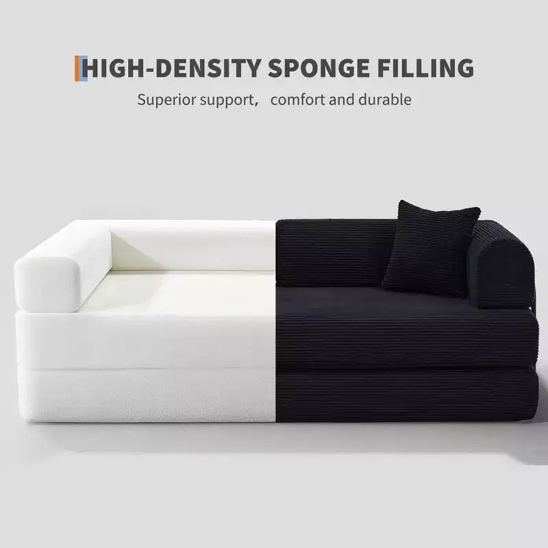 78.7 Boneless Corduroy 4-in-1 Sleeper Sofa Bed, Folding Floor Futon Loveseat with Pillows (No Assembly)