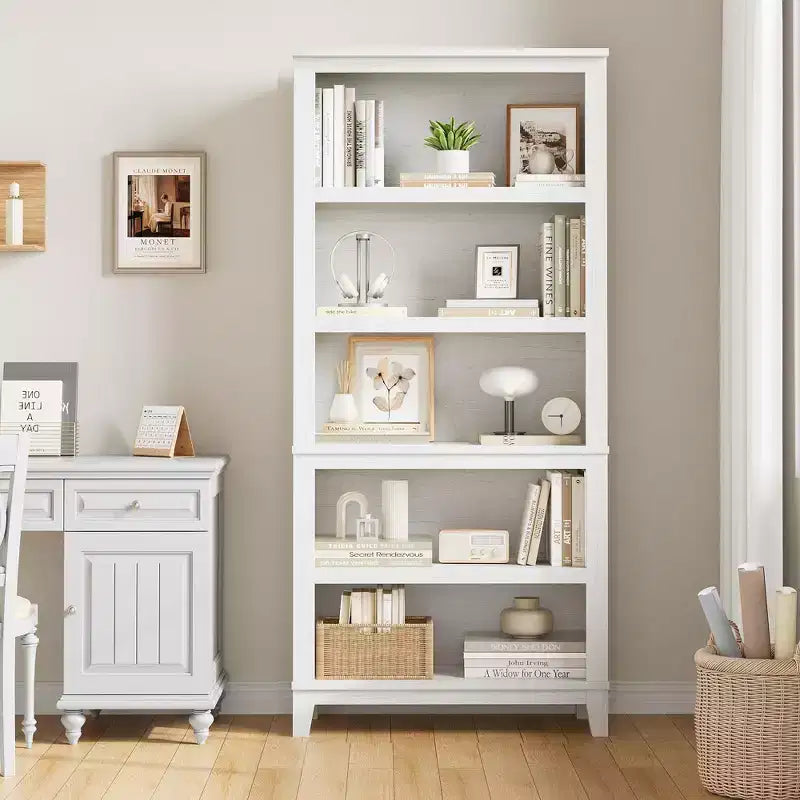 GustoWave 71 Tall Bookcase w/Adjustable Shelves 31.5in Width Wooden Bookshelf 5 Tier Farmhouse Bookshelves Vintage Bookcase