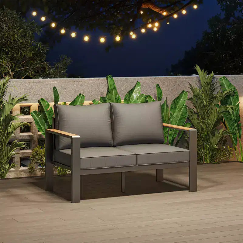Aluminum Patio Furniture Set, Outdoor Sectional Sofa with 5 Thick Cushions, 4 Armrests & Coffee Table for Garden, Deck, Backyard