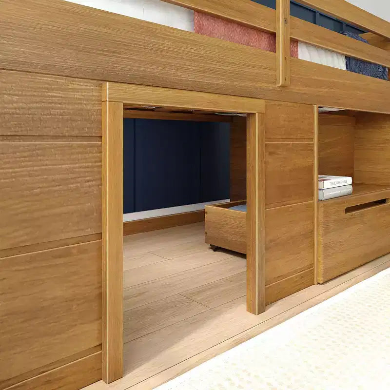 Max & Lily Modern Farmhouse Low Loft Bed with Storage Drawer, Solid Wood Bed for Kids