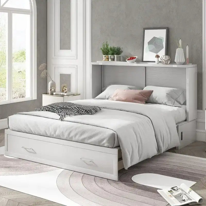 Mixoy Murphy Bed Cabinet Bed Chest with Mattress & Drawer