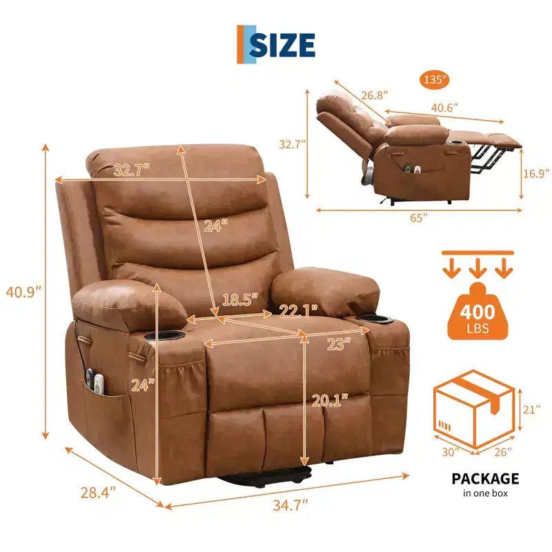 Lift Recliner Chair with Massage & Heat, Oversized Power Recliners, Home Theater Seat with 2 Cup Holders Side, Glider Reclining Single Sofa Chair