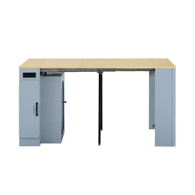 Whisen Extendable Dining Table, Mobile Rolling Island Table with 3 Removable Middle Leaves, Storage Cabinet