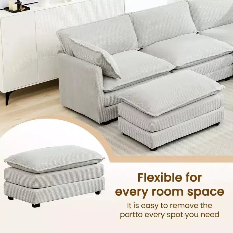 Modern 113.4D*79.13W Oversized Corduroy Modular 5-Seat Sectional Sofa Set with Ottoman U Shaped Sofa Couch with Corner Sofa,HYLEORY